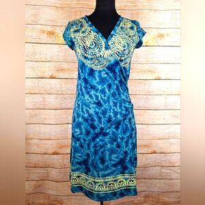 Athleta Nectar Faux Wrap Dress Tattooed Tie Dye Dress Size Medium